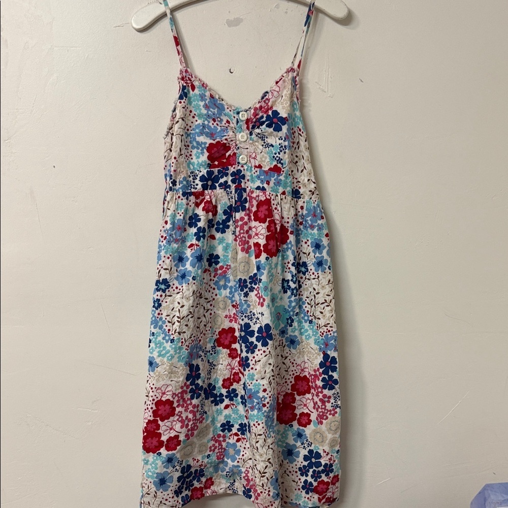 Floral Spaghetti Strap Sundress — White with Red & Blue Flowers 2000
